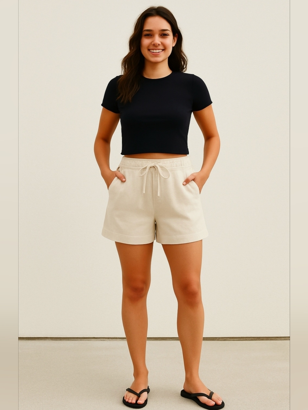 Relaxed Cream Linen-blend 5 Inch Shorts With Drawstring Waist & Pockets Coastal